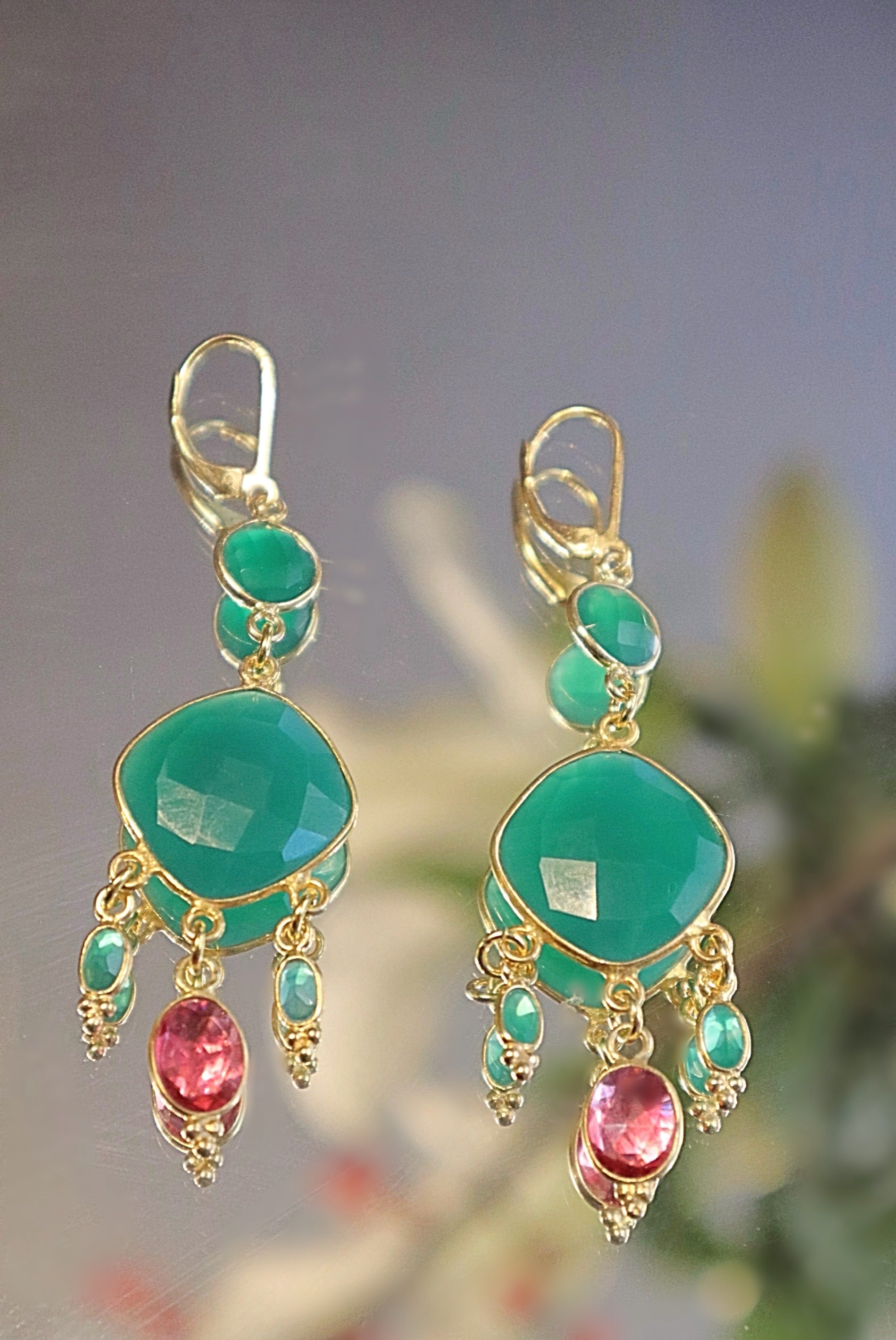 Enchanted Sparkle Earrings - Green Agate and Pink Tourmaline