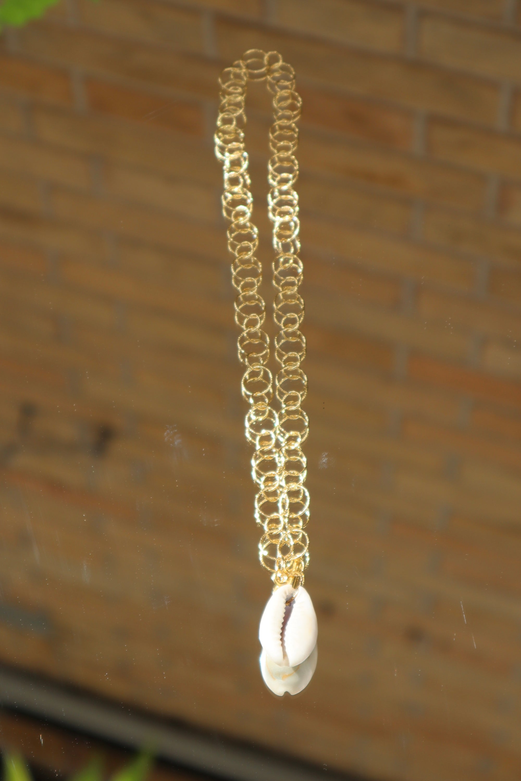 Cauri Necklace with Bubble Chain in 925 Sterling Silver Gilded with Fine Gold