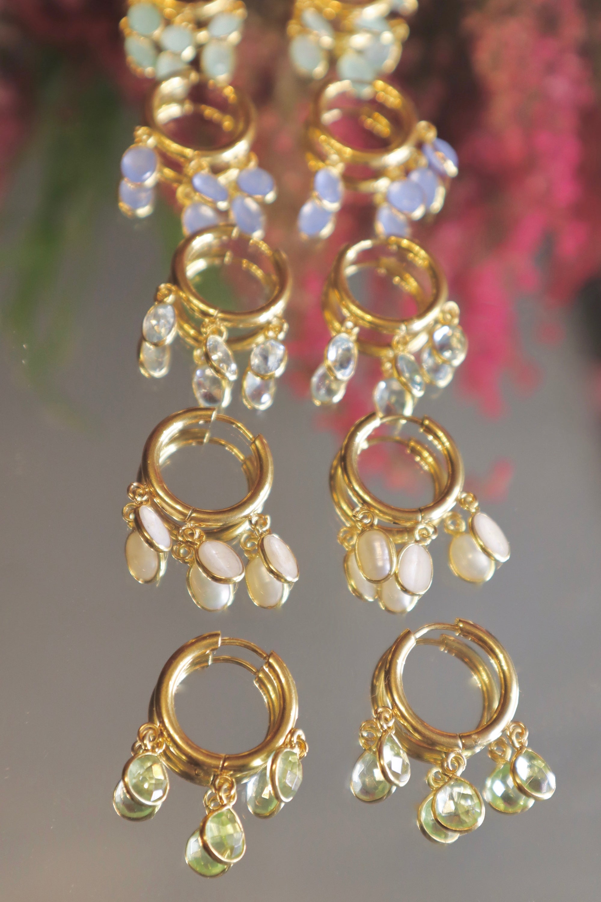 Creole earrings 3 fine stones