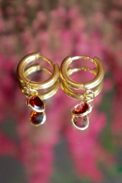 Creole earrings for non-pierced ears - Genuine Gemstones