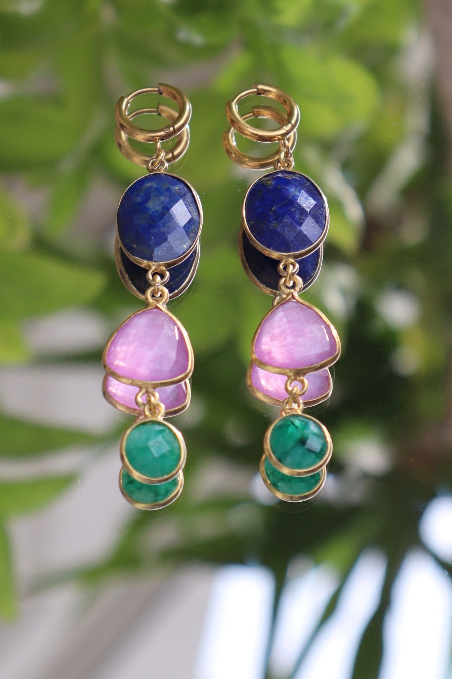 Lapis Lazuli, Chalcedony and Onyx Earrings