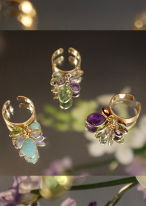 925 silver or gold Amusette ring with 8 semi-precious stones, adjustable