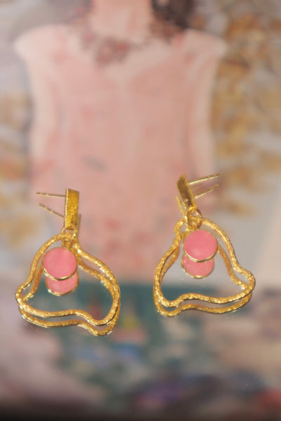 Earrings, small cloud of pink pebbles