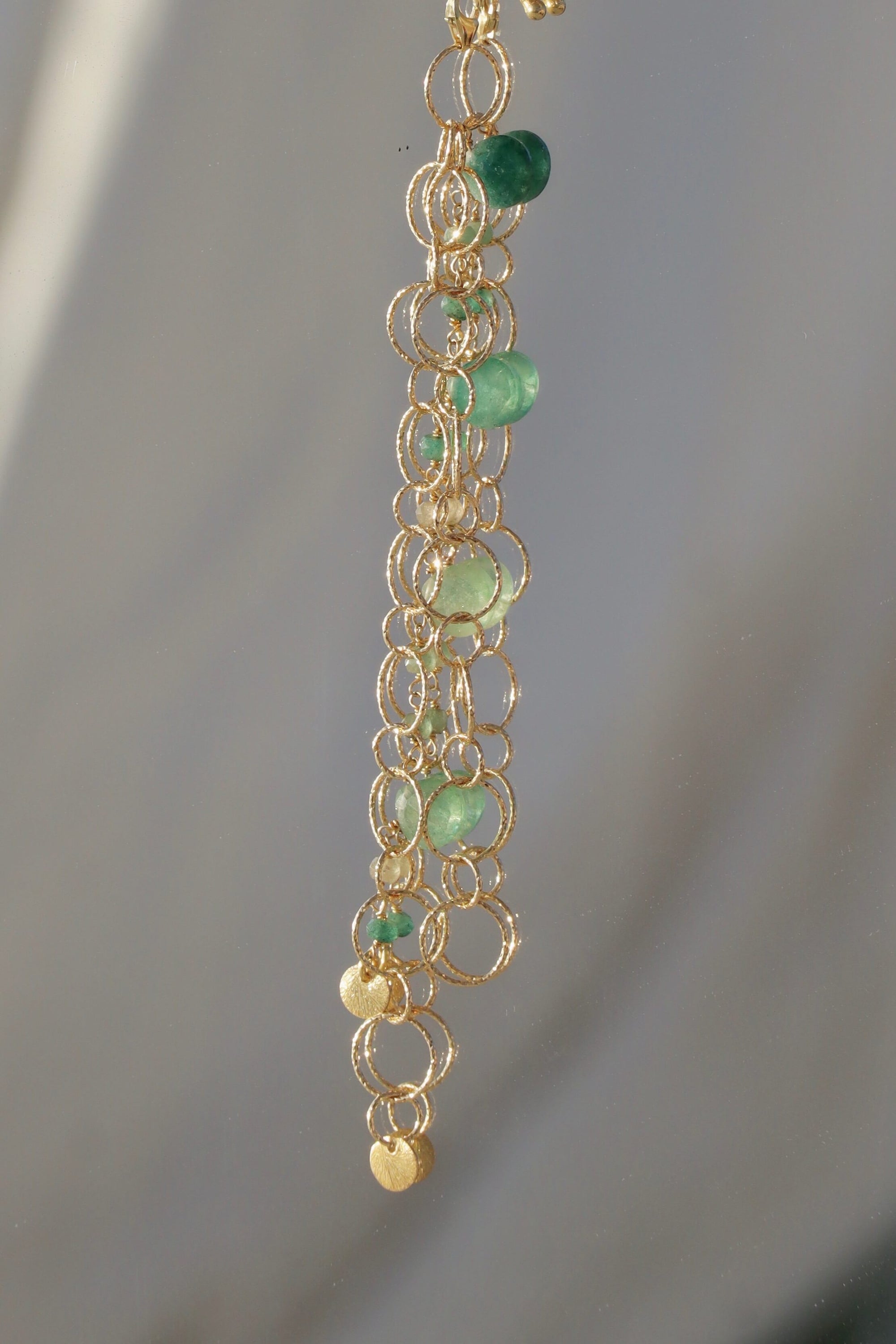 Earrings and pendant "AMUSE" Green agates,