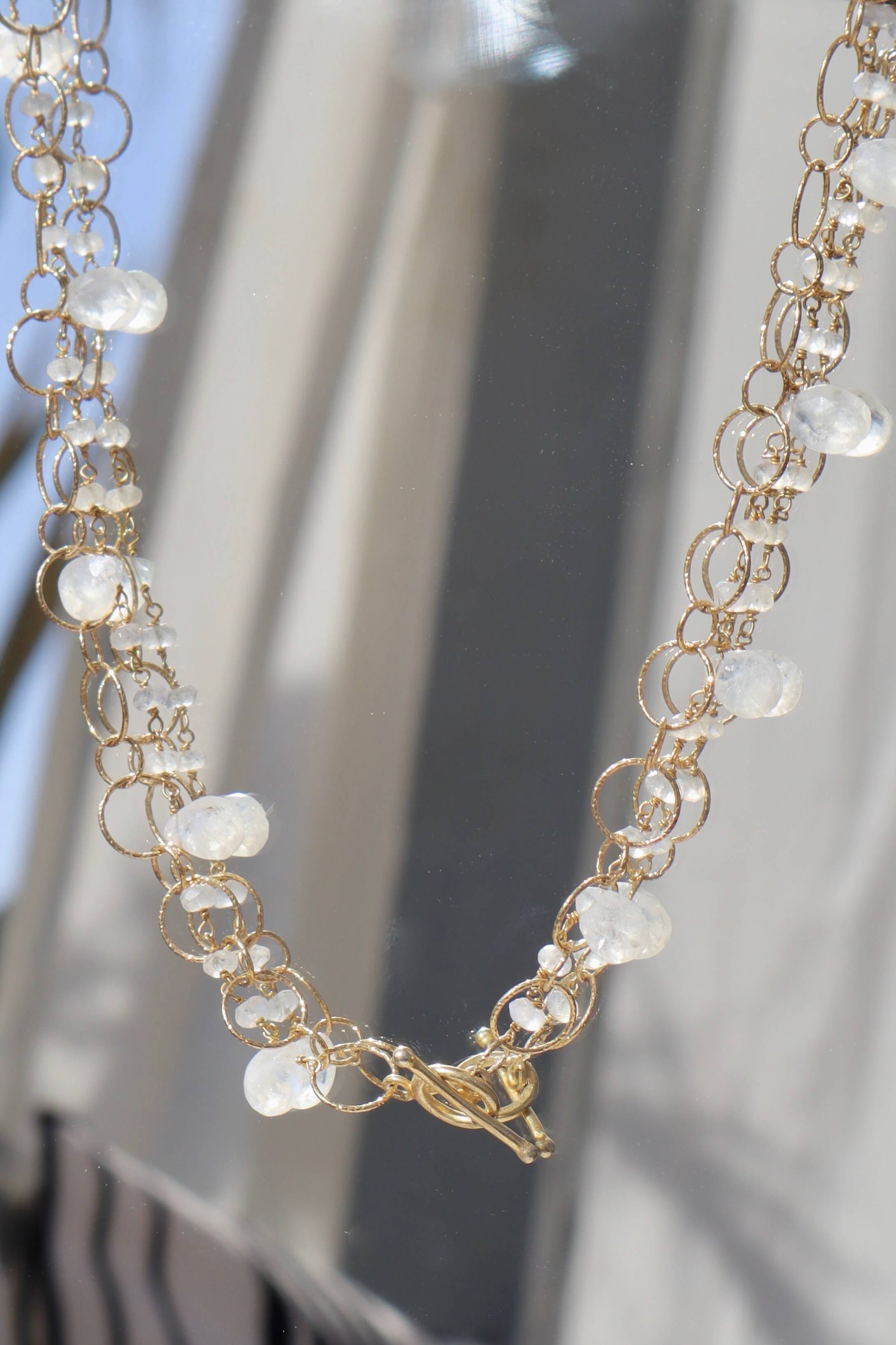Double chain bubble necklace, moonstone.