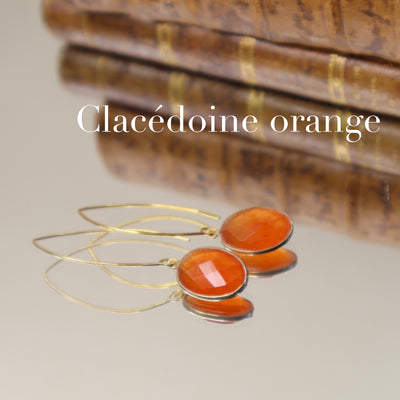 Earrings wishbone clasp orange chalcedony