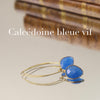 Earrings wishbone clasp bright blue chalcedony