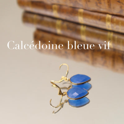 Bright blue chalcedony earrings