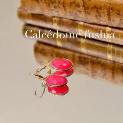 Fushia chalcedony earrings