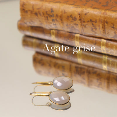 Earrings grey agate stone