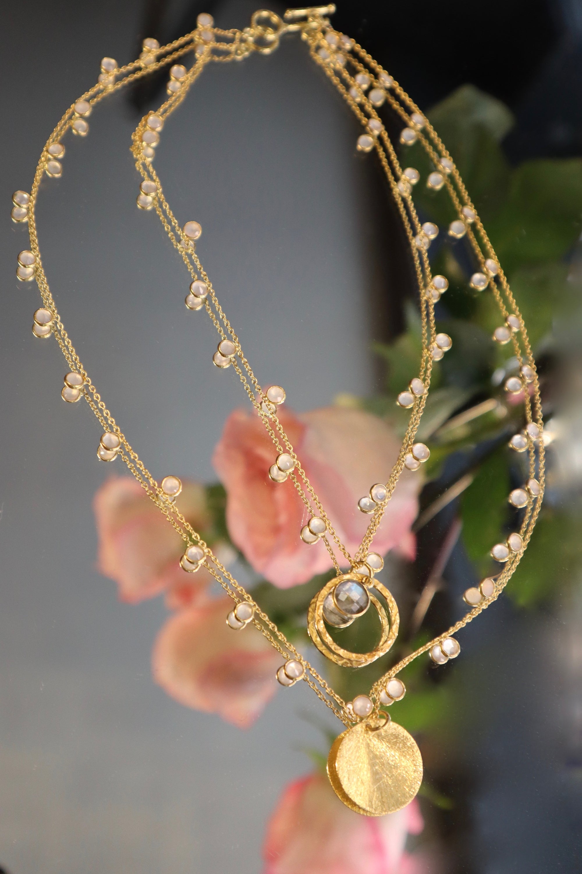 Cosmo" double row rose quartz necklace