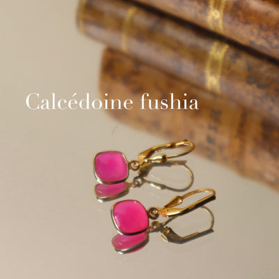 earrings, small fuchsia pebbles