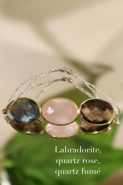 Semi-precise stones bracelet labradorite and quartz